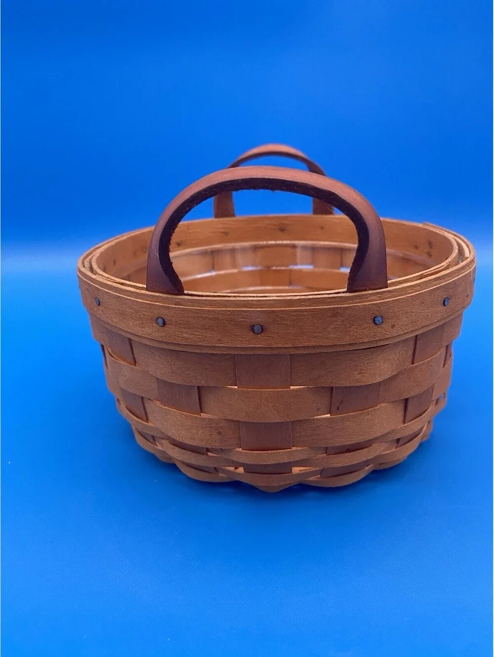 Longaberger Small Handwoven Basket w/ Leather Handles & Liner - 1997 - 7